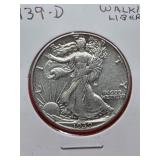 1939-D Walking Liberty Silver Half Dollar