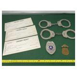 EIC Handcuffs, Mattoon Patrolman Badge, Souvenir