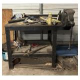48" x 35" x 32" Table with Vice, Ball Hitch Hammer