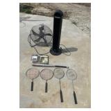 Fans, Badminton Rackets, Coleman Lamp, and More