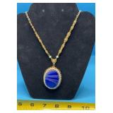 Vtg Large, Oval-Shaped Blue Agate Pendant with