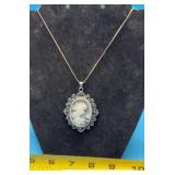 Victorian-Style Cameo Lady Pendant Necklace with