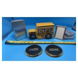 Yellow School Bus Tin Money Bank, Heavy Brass