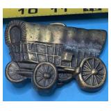 Vintage Cutout Brass Tone Covered Wagon Belt