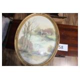 Oval scenery picture, nice frame 17"x13"