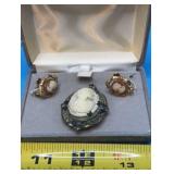 Vtg Cameo Jewelry-Earrings and Keepsake Charm