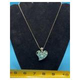 Vtg Heart-Shaped Pendant with Inlaid Light Blue