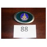 Masonic silvertone belt buckle, dark turquois