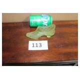 113m Fenton glass slipper, Vaseline glass?