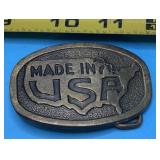 Brass-Toned Belt Buckle "Made in USA" Shaped Like