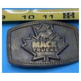 Mack Trucks Brass Belt Buckle. Features a bulldog