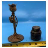 Art Nuoveau-Style Brass Candlestick Floral Motif