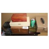 Assorted boxes, metal, wood & jewelry