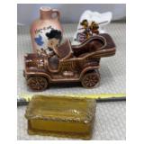 Model T Convertible Car Ceramic Planter, Amber