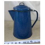 Vtg Blue Speckled Enamelware Graniteware Coffee