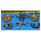Retro Costume Jewelry Pins with Rhinestones and