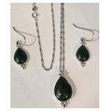 Dark Green 925 Pendant & Earrings