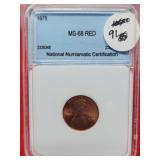 Graded 1975 Lincoln Cent MS68 Red