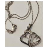 Diamond Double Heart Sterling Silver Pendant
