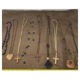 Wood Cross, Beaded and Silver Toned Necklaces