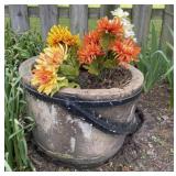 Concrete Flower Pot With Artificial Flowers Heavy