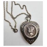 Silver Mercury Dime Heart  Watch or Pendant