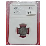 1891 Seated Liberty Dime VF45