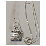 Engraved Square Pendant Necklace 925
