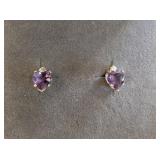 Gold Amethyst & Diamond Earrings 14kt