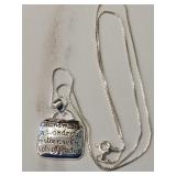 Engraved Square Pendant Necklace 925