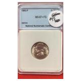 Graded 1945-P Jefferson Nickel MS67+ FS