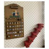 Wood Hanging Calendar & Red Shelf
