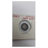 1853  seated  half dime.