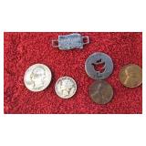 2 SILVER COINS, 2 WHEAT PENNIES & 2 TOKENS