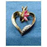 STERLING SILVER&RUBY HEART PENDANT 2.7GRAMS