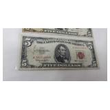 3  1963  5 Dollar red seal Notes