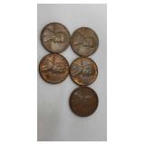 5  wheat pennies, edges very defined.