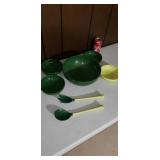 Glass salad bowl set with fork and spoon from the