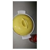 Belgium cast are porcelain enamel bowl with lid