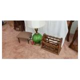 Lamp magazine rack in heated footstool