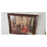 Signed print lady playing a piano.
