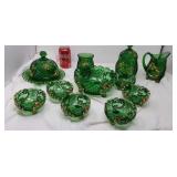 Green glass with gold trim very bowl set butter