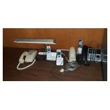 Phones and desk lamp
