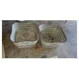 Two square galvanized wash tubs.