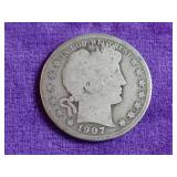 1907-D Barber Silver Half Dollar
