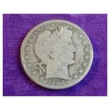 1902-S Barber Silver Half Dollar