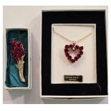 Austraian Crystal Rose Necklace & Flower Brooch