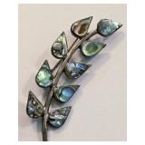 Mexican Abalone Brooch Taxco Fern Leaf