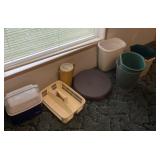 Trash Cans, Rubbermaid Cooler, & Swivel Base