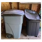 Two Trash Cans with Wheels and Lids